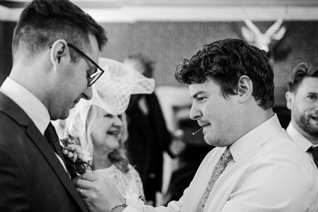 Preparing the wedding lapel