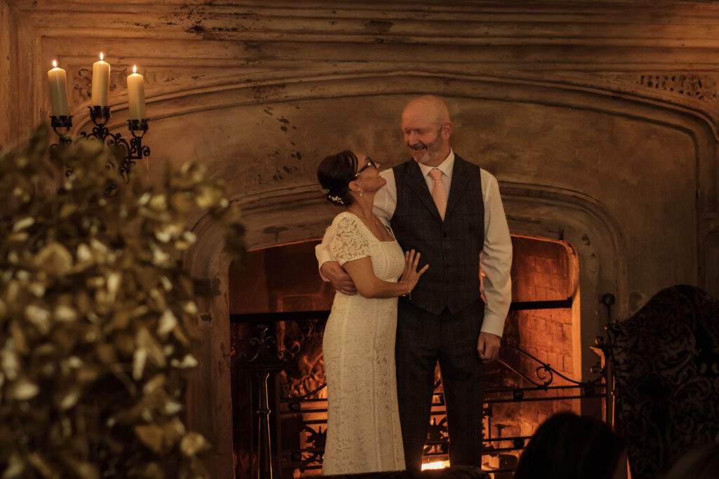 Fawsley Hall couple portrait in Tudor Hall