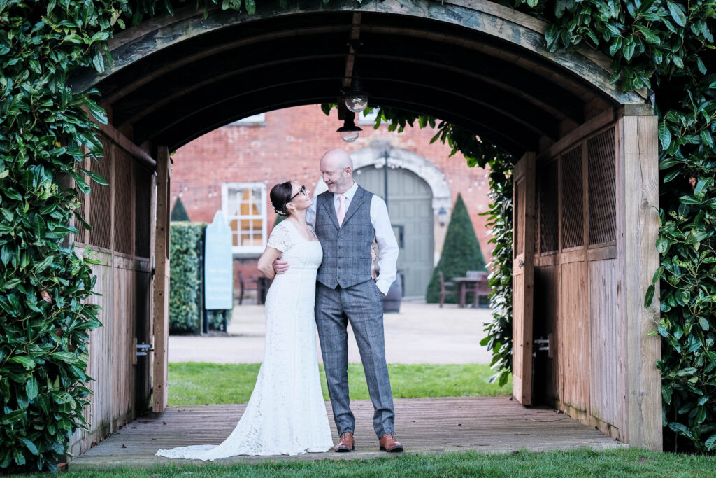 Fawsley Hall wedding couple portrait