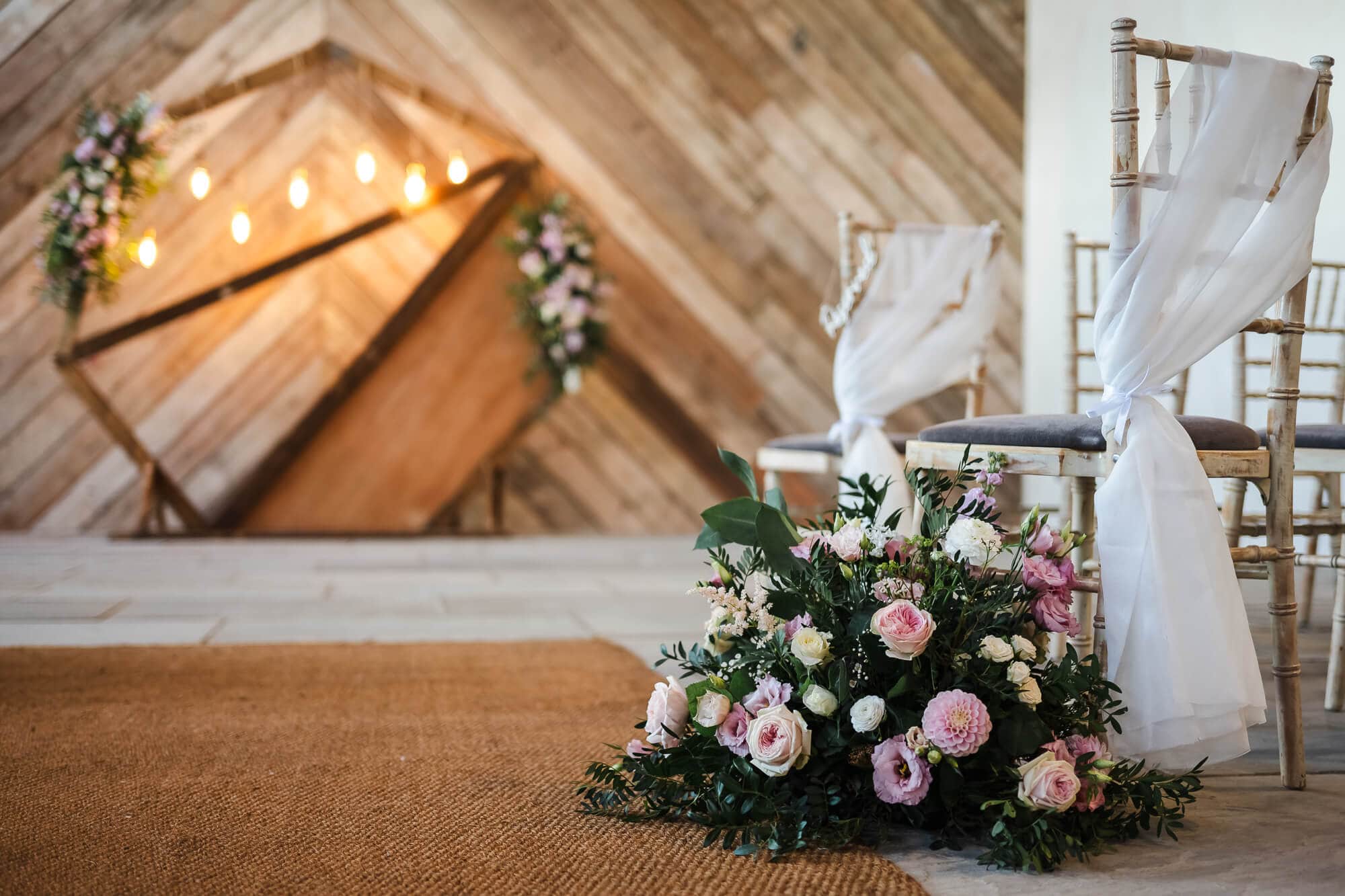 Wedding ceremony flowers at Manor Barn Harlton wedding, Cambridge 
