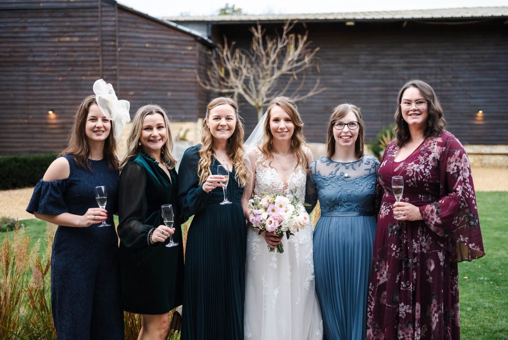 Bridal party, Manor Barn Cambridge wedding 
