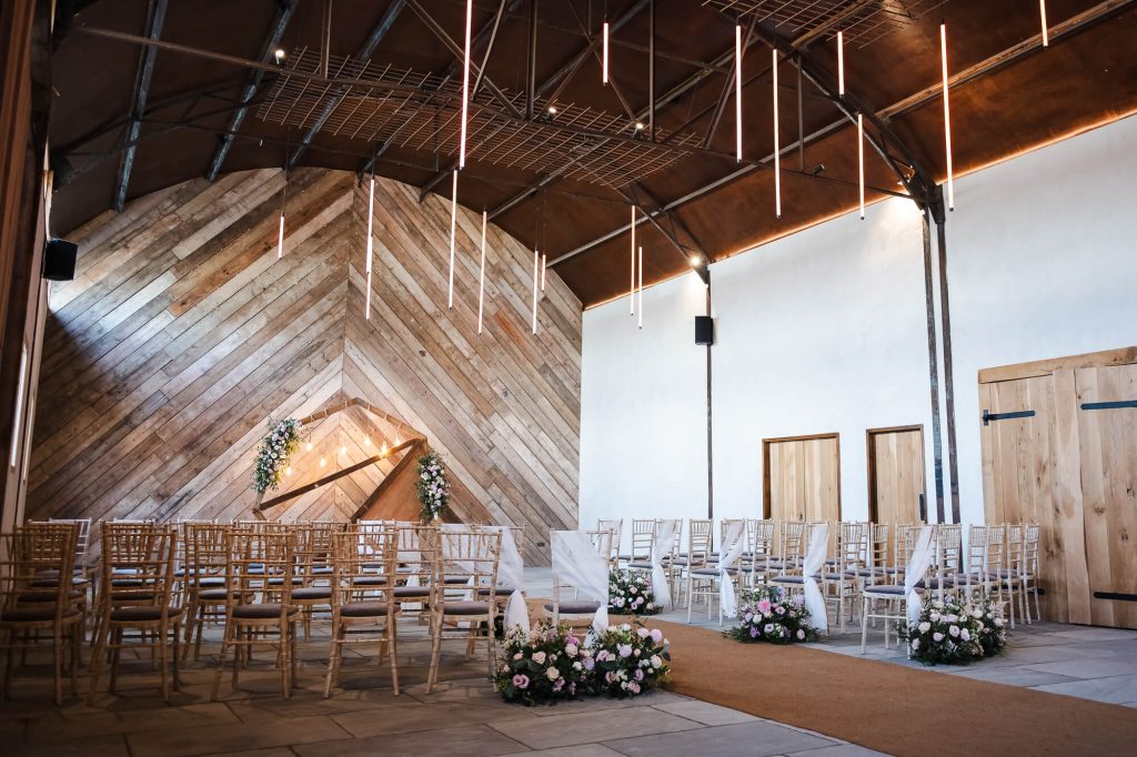 Wedding ceremony room layout at Manor Barn Harlton wedding, Cambridge 