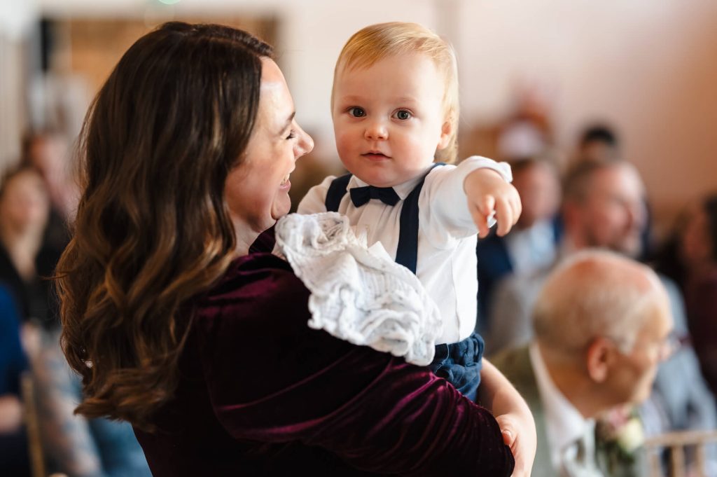 Child at Manor Barn Harlton wedding ceremony, Cambridge 